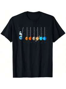 Funny Astronaut Swing Planets Solar System Space Science T-Shirt - Black - View 1