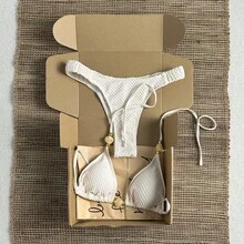 Nuevo Bikini de Dos Piezas para Mujer 2026, Sexy, de Color Sólido, con Cuello Halter y Adornos de Cuentas, para Playa - z26063 Albaricoque - Ver 9
