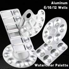 1pc Metal Hand Drawn Watercolor Palette 6/10/12 Wells Circular/Rectangular Painting Color Palette Mixing Paint Tray Art Supplies - Single Piece - View 2