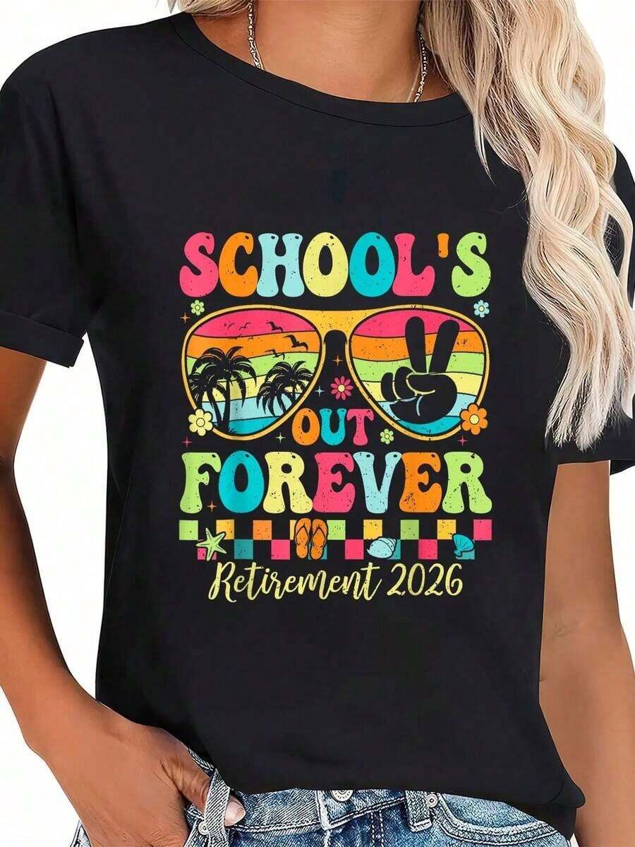 Camiseta Retro 100% Algodón para Hombre y Mujer, con Estampado "La Jubilación Es Eterna 2026", para Maestros Retirados, Cuello Redondo, Estilo Clásico, para Vacaciones de Verano - Negro - Ver 1