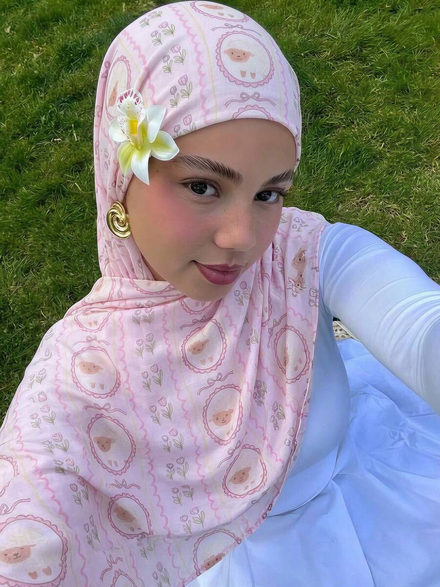 1件女款波西米亞風水彩印花頭巾，防曬多色圍巾，優雅百搭披肩，適合日常使用