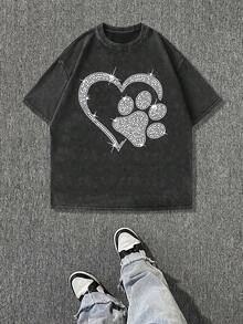 Camiseta casual vintage cómoda y lavada para mujer, camiseta de manga corta con cuello redondo,% algodón lavado y versátil para hombre, adecuada para uso diario y atuendos de, estilo unisex. - Negro - Ver 1