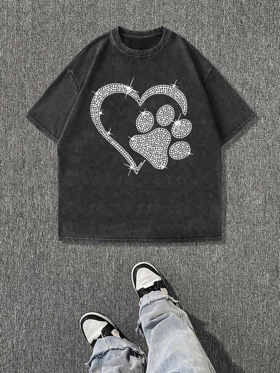 Camiseta casual vintage cómoda y lavada para mujer, camiseta de manga corta con cuello redondo,% algodón lavado y versátil para hombre, adecuada para uso diario y atuendos de, estilo unisex. - Negro - Ver 1