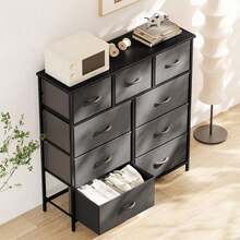 Fabric Storage Dresser With 9 Drawers, Steel Frame And Wooden Top For Bedroom, Closet And Entryway - Grey - View 6