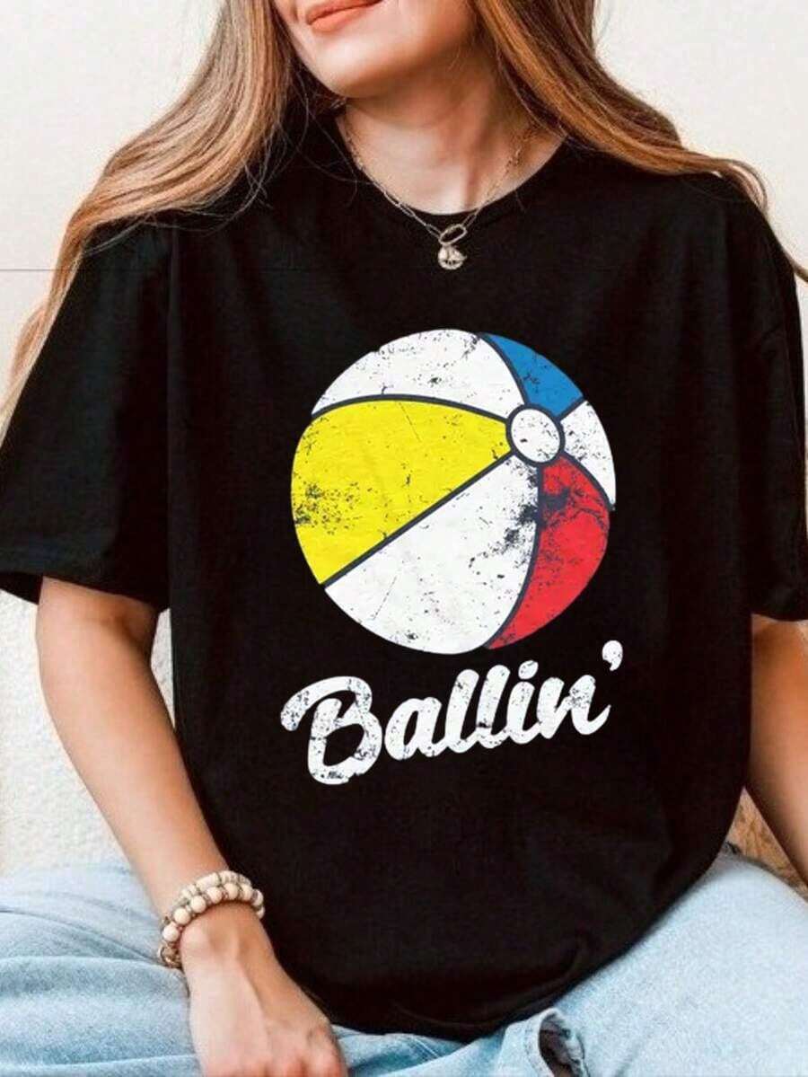 Camiseta Ballin' Beach Ball: Divertida Camiseta de Verano para la Piscina, Camisetas Gráficas Unisex, Camiseta Divertida - Negro - Ver 1