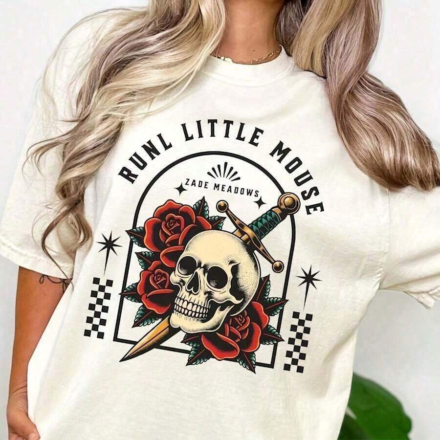 Camisa Casual de Manga Corta para Mujer, Vacaciones de Verano, Haunting Adeline, Zade Meadows Run Little Mouse HD Carlton Booklover, Camisa Booktok Merch - Blanco - Ver 1