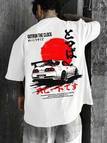 Camisetas gráficas de carreras de anime japonés para hombres y mujeres: diseño de manga de anime Over the Clock con texto en rojo y japonés y estampados de carreras, regalo para amigos, talla estándar para hombres lista para usar - Blanco - Ver 5
