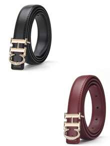 1/2pcs New Women's Smooth Buckle Leather Belt, Minimalist Multi-Color Fashion Waistband, All-Match Casual Belt, Elegant Decorative Accessory Perfect For Jeans, Pants, Dresses And Daily Street Outfits - Multicolor - View 9