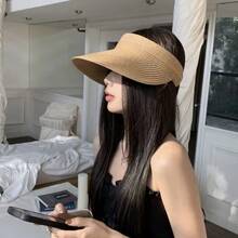 1pc Women's Foldable Fashionable Straw Hat, Wide Brim Hat Can Be Rolled And Folded, Summer Beach Sun Hat, Women's Wide Brim Straw Hat Foldable, Ponytail Beach Hat, Portable Vacation/Large Brim Sun Protection/Sun Hat, Summer Essential, Travel Daily Outfit - Multicolor - View 9