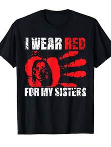 Summer Native America Mmiwpattern Awareness I Wear Red My Graphic T-Shirt - 180gsm, Casual Men's Tee With Red Handprint And Distressed Text, Crew Neck, Short Sleeve For Everyday Wear And Cause Support. Loose And Comfortable. - Back - View 6