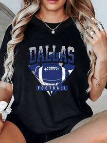 Balón de fútbol azul con letras grandes que evocan la fuerza y pasión deportiva de  ideal para expresar energía y amor por el juego camiseta para mujer 100% algodón - Negro - Ver 6