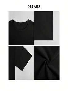 1 pieza con impresión en negrita |   Regalo sorpresa | Camiseta casual de cuello redondo para mujer de 180g, 100% algodón, estilo regular para primavera y verano. - Negro - Ver 7
