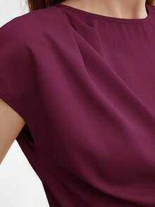 Blusa de satén de manga corta y holgada para mujer, versátil, elegante, urbana, para uso diario, romántica, estilo retro de los 90, adecuada para Navidad, Año Nuevo, San Valentín, fiestas, playa, graduación, moda, carnaval, vacaciones, invitada de - Rojo violeta - Ver 7