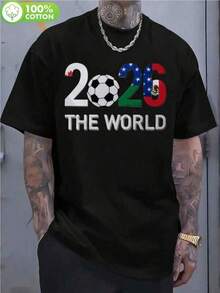 Camisetas Gráficas para Hombre con Banderas de EE. UU., México y Canadá - Camiseta de Fútbol 2026 - Ropa para Fanáticos de la CONCACAF para Entrenamiento, Gimnasio y Eventos al Aire Libre - Camiseta Casual de Cuello Redondo con Logos Nacionales de la USMCA (Lavable a Máquina) 100% algodón - Negro - Ver 1