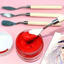 3pcs Art Supplies Oil Painting Scraper Student Gouache Acrylic Paint Spatula Stainless Steel Palette Knife Wooden Handle Scraper - Sets - View 4