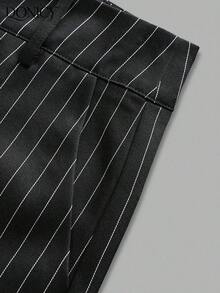 Pantalones rectos de cintura alta de unicolor con pliegues para mujer, suaves y cómodos, versátiles y elegantes para uso casual urbano, adecuados para uso diario casual, citas, fiestas, San Valentín, carnaval y oficina - Negro - Ver 3