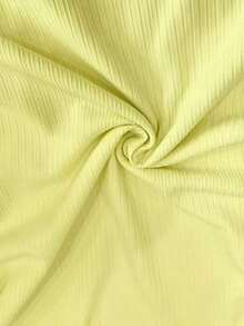 Camiseta de manga larga con hombro asimétrico y bloque de color para mujer, top de punto acanalado, primavera/otoño - Amarillo - Ver 4