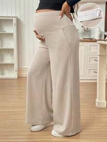 Pantalones casuales de unicolor con bolsillo para mujeres embarazadas, para uso diario - Albaricoque - Ver 1
