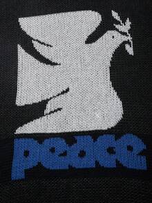 New Spring/Summer American Retro Peace Dove Jacquard Contrast Color Mesh Hollow Knit Short Sleeve Men Loose Casual Top - Black - View 6