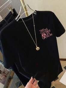 1 Men's And Women's Casual Fashion Short Sleeve T-Shirt - Ballet Shoe Print, Ballet Terminology - Spring/Summer Printed T-Shirt For Women, Casual Fashion Item. Versatile, Easy To Match, Suitable For Daily Wear, Urban Style, Vacation Wear, Weekend Wear. - 黑色 - 查看 3