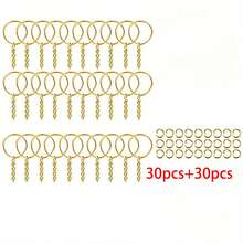 10/20/30/50 piezas Juego de anillos partidos de tono dorado - Kit de joyería, incluye piezas de metal dorado de 1 pulgada, aros de salto y cadenas de conector, para suministros de manualidades de llaveros DIY - Llavero + Anilla de salto - Ver 6
