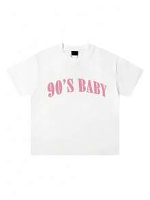 Camiseta Oversize con Hombros Caídos y Estampado de Letras Airlia Fran, Camisetas Gráficas para Mujer, Unisex - Blanco - Ver 2