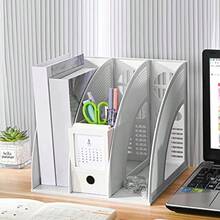 SAYEEC - Organizador de archivos de revistas con compartimentos para carpetas, de escritorio, en pie, hueco, estante de libros, para oficina, con 3 x - 2 compartimentos  Gris claro - Ver 7