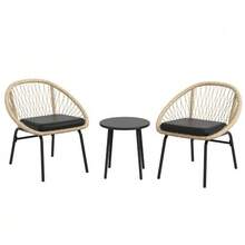 3-Piece Rattan Garden Furniture Set, Balcony Furniture Set With Coffee Table And 2 Chairs, Seating Set With Cushions, Weather-Resistant, Polyester, Yellow - 黃色 - 查看 8