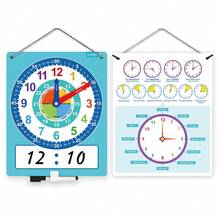 Papan Jam Belajar Dua Sisi untuk Anak-Anak, Ukuran 27,7x34,3cm, Papan Tulis Jam Belajar yang Dapat Dihapus Kering, Alat Bantu Mengajar Matematika, Perlengkapan Guru, Alat Belajar dan Pendidikan Siswa, Jam Kelas Interaktif, Mainan Latihan Jam Analog dan Digital untuk Anak-Anak - MultiWarna - View 6