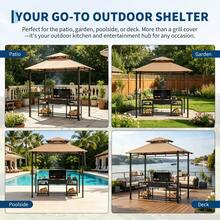 Home Outdoor 8x5 Ft BBQ Grill Gazebo With Double Roof, Grill Shelter With 2 Side Shelves & Tool Hooks, Weather-Resistant Patio Shelter For Backyard Cooking - Khaki - View 5