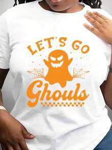 Camiseta Lets Go Ghouls, Camiseta de Halloween para Mujer, Camiseta Gráfica de Halloween para Niñas, Camiseta Vintage de Fantasmas, Suéter de Temporada de Terror, Fantasma Divertido - Blanco - Ver 1