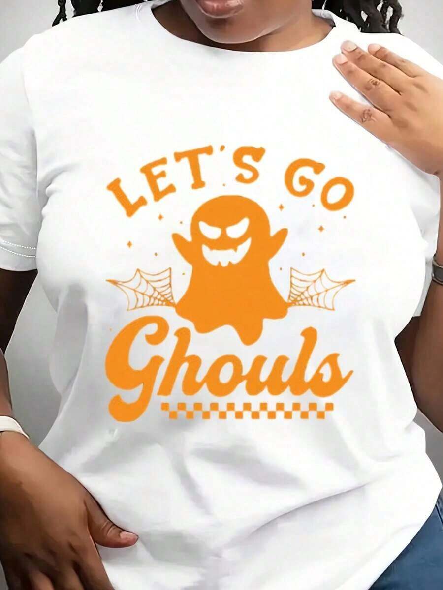 Camiseta Lets Go Ghouls, Camiseta de Halloween para Mujer, Camiseta Gráfica de Halloween para Niñas, Camiseta Vintage de Fantasmas, Suéter de Temporada de Terror, Fantasma Divertido - Blanco - Ver 1