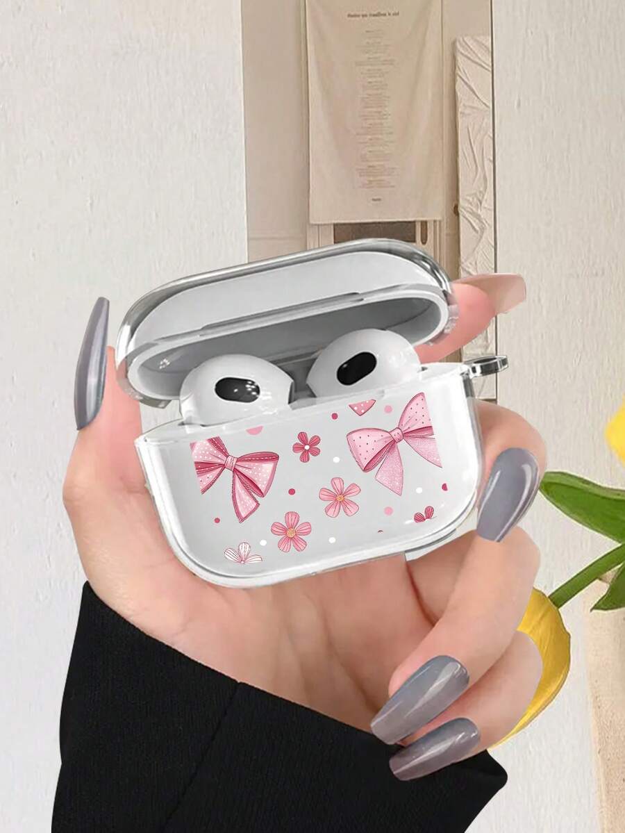 Ốp tai nghe cá nhân hóa thời trang và đa năng, thiết kế in 2D họa tiết nơ và hoa màu hồng, sáng tạo và phong cách, thích hợp làm quà tặng cho bạn gái, bạn thân, vợ, người yêu, dì, sếp, chị gái, bạn cùng lớp, giáo viên, quà sinh nhật, quà lễ hội, trong suốt và cảm giác mượt mà, bảo vệ toàn diện, chống bụi và chống nước, vỏ mềm, tương thích với tai nghe 2/3/4/PRO/PRO2/PRO3. - Trong sáng - Xem 1