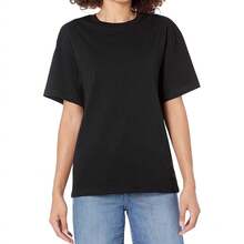 Nueva camiseta de cuello redondo estilo europeo y americano para mujer, en blanco y negro, holgada, casual, de algodón puro, cómoda y versátil, camisetas de cuello redondo populares, camisetas holgadas y cómodas, camisetas a la moda. - Negro - Ver 4