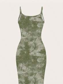 Vestido midi de camisola de estampado de tinte anudado minimalista casual, adecuado para el verano - Verde - Ver 8