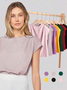 Blusa de mujer con mangas de murciélago asimétricas, de unicolor, estilo básico urbano de viaje, moda elegante y sencilla para negocios casuales, adecuada para maestras y uso en la oficina - Gris - Ver 3