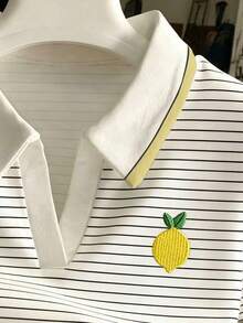 Blusa casual de uso diario versátil con rayas y bordado de limón para mujer - Multicolor 3 - Ver 3