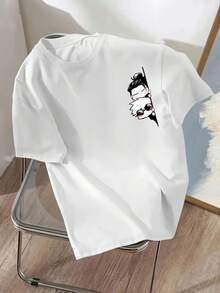 Women's 002 | 1 Piece | [Anime And T-Shirt] Women's Anime-Style T-Shirt With English Lettering, New Print, Round Neck And Short Sleeves, Casual And Sporty, Available In Sizes S-XXL | Exquisite Design | Loose And Comfortable | Easy To Match | - 白色 - 查看 5