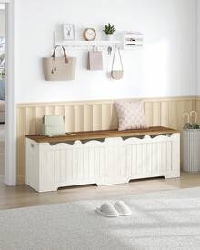HaluPeit Banc à chaussures, banc de rangement, banc gain de place, idéal pour le salon, le hall d'entrée et la chambre, 40 x 150 x 48 cm, marron et blanc vintage - blanc brun - Voir 1