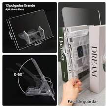 Atril Acrílico para Libros de Lectura, Soporte para Libros Ajustable en Ángulo con Clips Elásticos, Plegable, Porta Libros Ligero para Revistas, Ordenador Portátil, Receta, Libro de Texto medio - Transparente - Ver 4