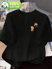 Women's Casual Short Sleeve Crew Neck T-Shirt | 100% Cotton, Breathable Comfort, All Seasons, Cartoon Print, Regular Fit, Machine Washable - 黑色 - 查看 6