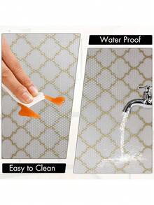 4pcs Gold Plaid Refrigerator Mats, Washable Waterproof Anti-Oil Fridge Liners, Refrigerator Drawer Mats, Home Kitchen Accessories - Multicolor - View 8