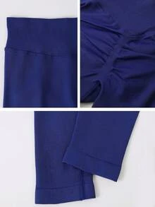 NcmRyu 1pc Women's Solid Color Ruched Waist Slim Fit Plus Size Sports Pants - Navy Blue - View 4