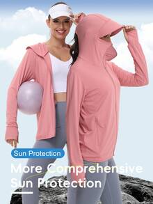 Áo khoác chống nắng mùa hè nữ UPF 50+ lụa băng thoáng khí, áo câu cá thể thao mỏng có mũ che nắng chống tia UV ngoài trời - Màu Hồng  San hô - Xem 1