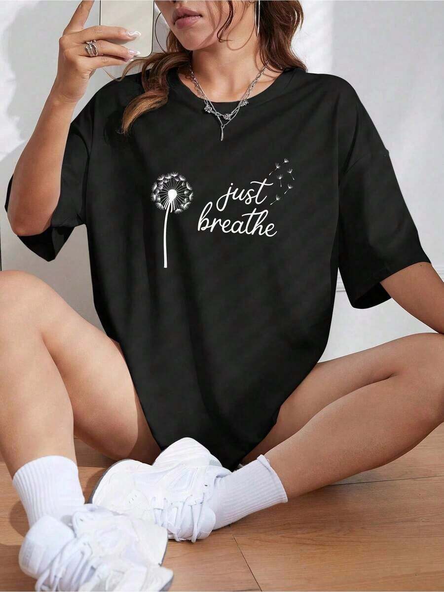 Sudadera Casual de Cuello Redondo para Mujer con Just Brea-1Pure-Cotton - Negro 1 - Ver 1