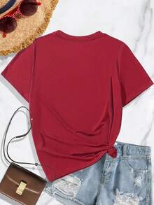 Women's Casual Spring/Summer/Autumn Sports T-Shirt, Soft And Comfortable, Short Sleeve And Round Neck, With The Image Of Jesus (Easter) With A Crown Of Thorns, With A Modern And Elegant Style, Available In Sizes S-XXL. - 紅色 - 查看 3