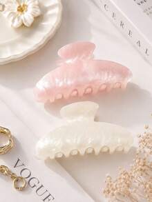 1/2pcs Set Minimalist Elegant Retro Semi-Circle Hair Clips, Warm Beige And Pink Marble Texture, Sweet Suitable For Tea Party, Hair Accessories, School Supplies, College Autumn/Winter, Women Summer Outfits Vacay Beach Claw Clips - Multicolor - View 2