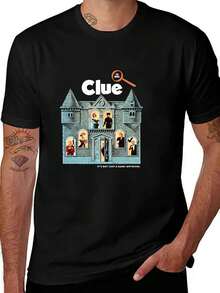 Camiseta de manga corta para hombre, color aguamarina (azul verdoso), con diseños de los personajes clásicos del juego de mesa "Escape Room": la Sra. Peacock, el Coronel Mustard, el Profesor Plum y el Sr. Boddy Franklin. Ropa informal con temática cinematográfica, ideal para el hogar, el uso diario, fiestas y viajes. Perfecta como regalo para amigos o familiares. - Negro - Ver 6