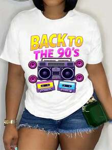 ropa de mujer Camiseta Gráfica Retro de los 90 para Mujer - Top Ligero y Transpirable con Cuello Redondo - Revive la Nostalgia de la Música de los 90 - Lavable a Máquina, Moda de Primavera, Ajuste Cómodo, Camiseta de Manga Corta, Ropa Casual, camisas de mujer - Blanco - Ver 6