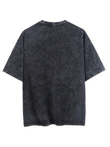 Camiseta casual vintage cómoda y lavada para mujer, camiseta de manga corta con cuello redondo,% algodón lavado y versátil para hombre, adecuada para uso diario y atuendos de, estilo unisex. - Negro - Ver 3